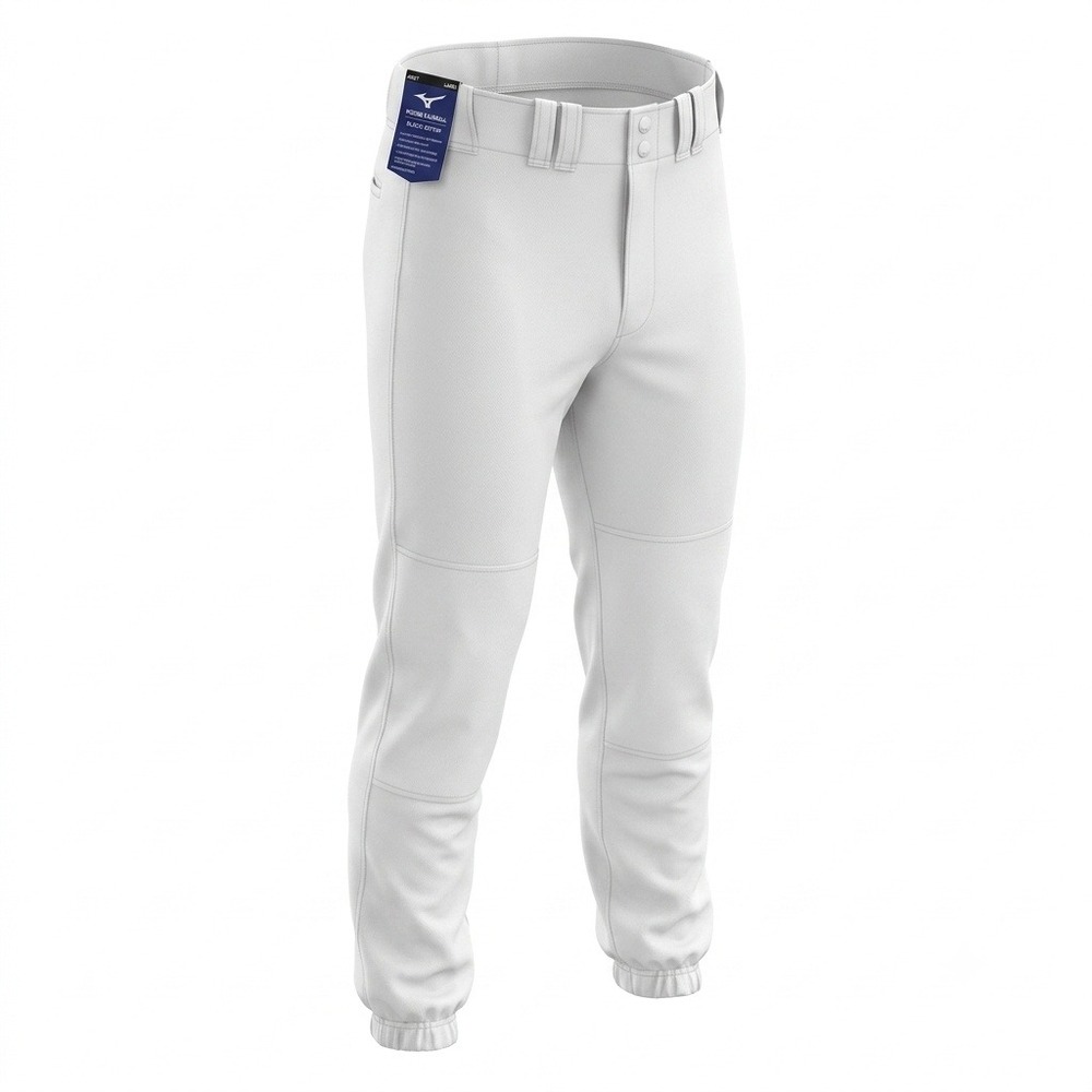 Mizuno Baseball Performance Pants White Elastic Bottom Reinforced Knee Large